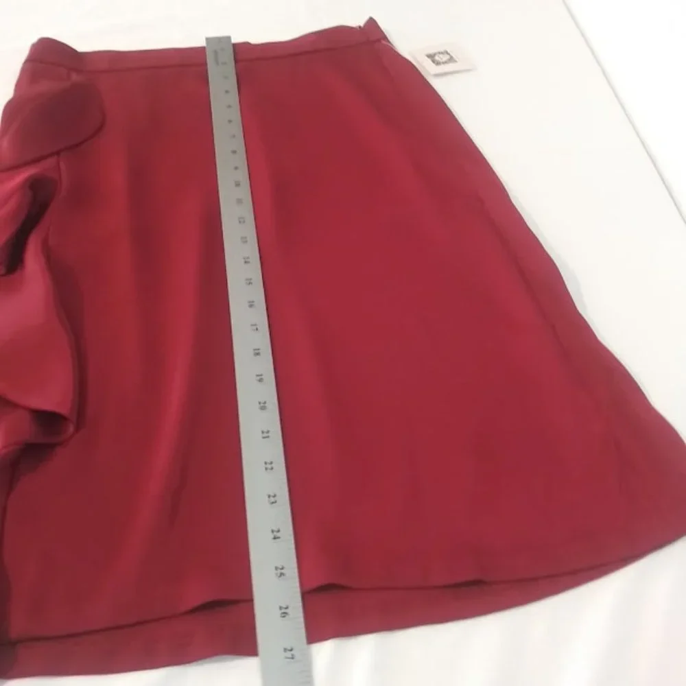 Anne klein women's size 6 dark red ruffle side slit skirt